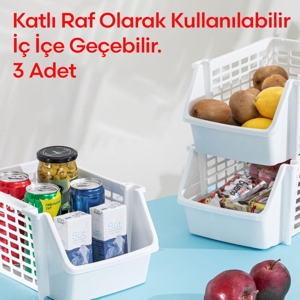 3'lü İstiflenebilir Banyo Mutfak Dolap Düzenleyici Raf - Evye Altı Düzenleyici Organizer