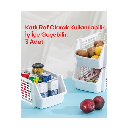 3'lü İstiflenebilir Banyo Mutfak Dolap Düzenleyici Raf - Evye Altı Düzenleyici Organizer
