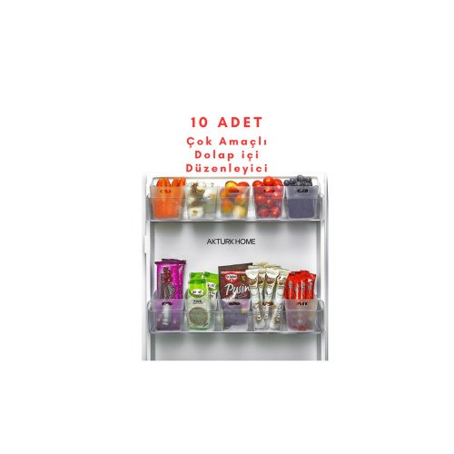 10'lu Set - Buzdolabı Kapak İçi Düzenleyici - Çok Amaçlı Banyo Mutfak Dolap İçi Organizer