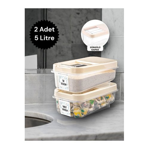 2'li Set 5 Lt Multibox Çok Amaçlı Bakliyat Saklama Kabı - Kayar Kapaklı Erzak Saklama Kabı Un Kabı