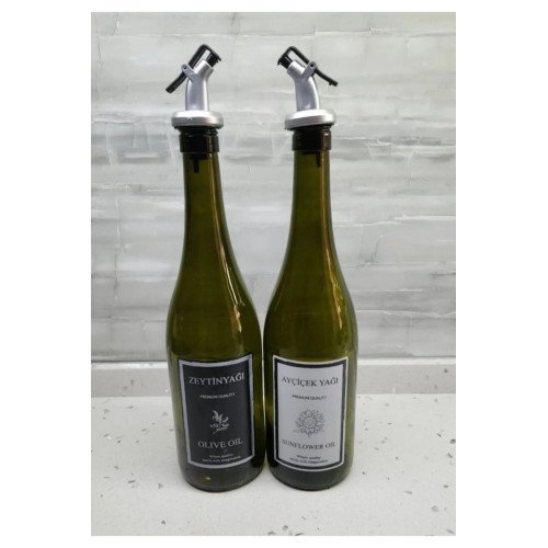 2'li Takım 750 Ml Zeytinyağı  Sıvıyağ Şişesi Yağdanlık Yağlık
