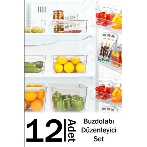 12'li Set - Buzdolabı Kapak İçi Düzenleyici Kutu - Çok Amaçlı Mutfak Dolap İçi Organizer
