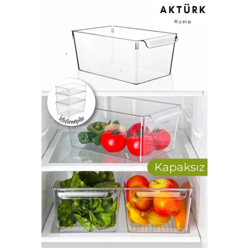 3 Adet Büyük Boy Dolap İçi Organizer - Şeffaf Buzdolabı İçi Sebze Meyve Düzenleyici Kutu