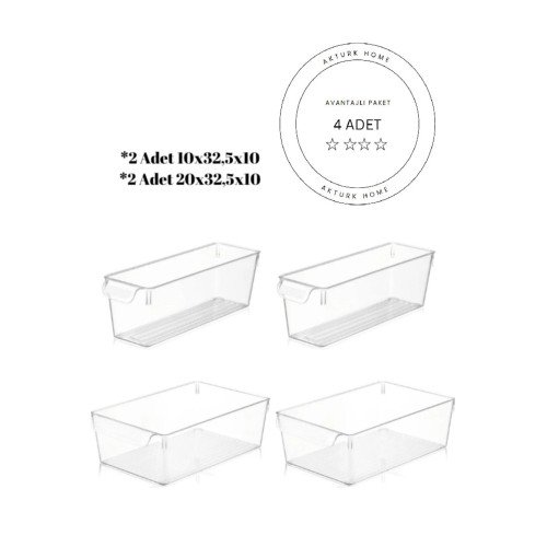 4 Parça Organizer Set - Buzdolabı İçi Düzenleyici Saklama Kutusu - Dolap İçi Sebze Meyve Organizer