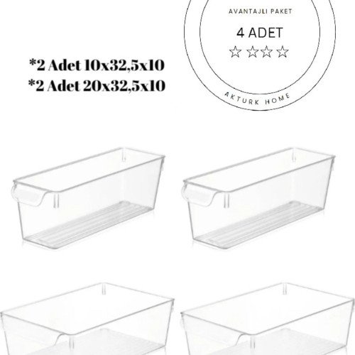 4 Parça Organizer Set - Buzdolabı İçi Düzenleyici Saklama Kutusu - Dolap İçi Sebze Meyve Organizer