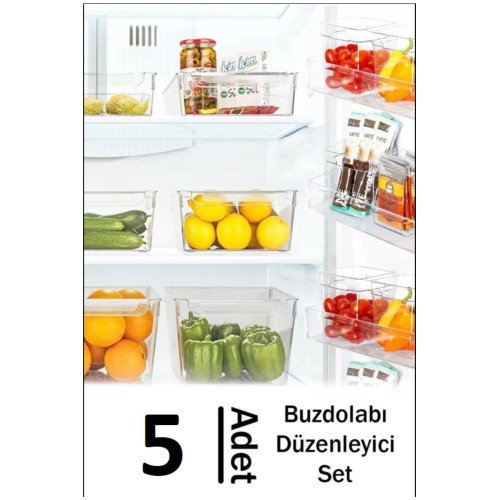 5 Parça Organizer Set - Buzdolabı İçi Düzenleyici Saklama Kutusu - Dolap İçi Sebze Meyve Organizer