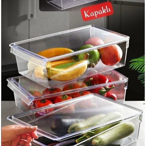 Kapaklı Buzdolabı Düzenleyici Buzdolabı İçi Düzenleyici Şeffaf Organizer