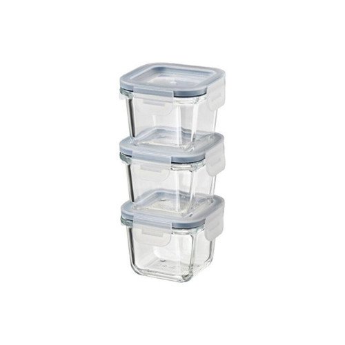 365+ Kapaklı Cam Saklama Kabı - 180 ml - Kare - 3 adet