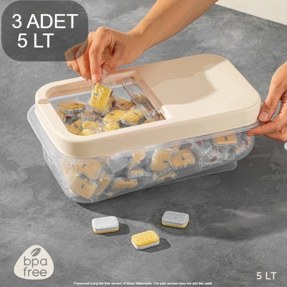 3'lü Set 5 Lt Multibox Çok Amaçlı Bakliyat Saklama Kabı - Kayar Kapaklı Erzak Saklama Kabı Un Kabı