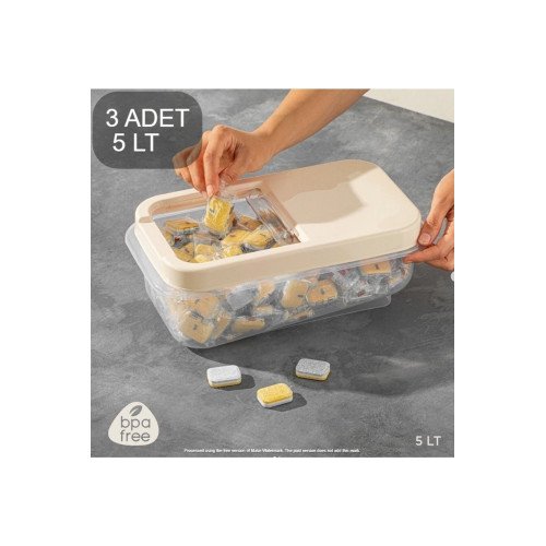 3'lü Set 5 Lt Multibox Çok Amaçlı Bakliyat Saklama Kabı - Kayar Kapaklı Erzak Saklama Kabı Un Kabı