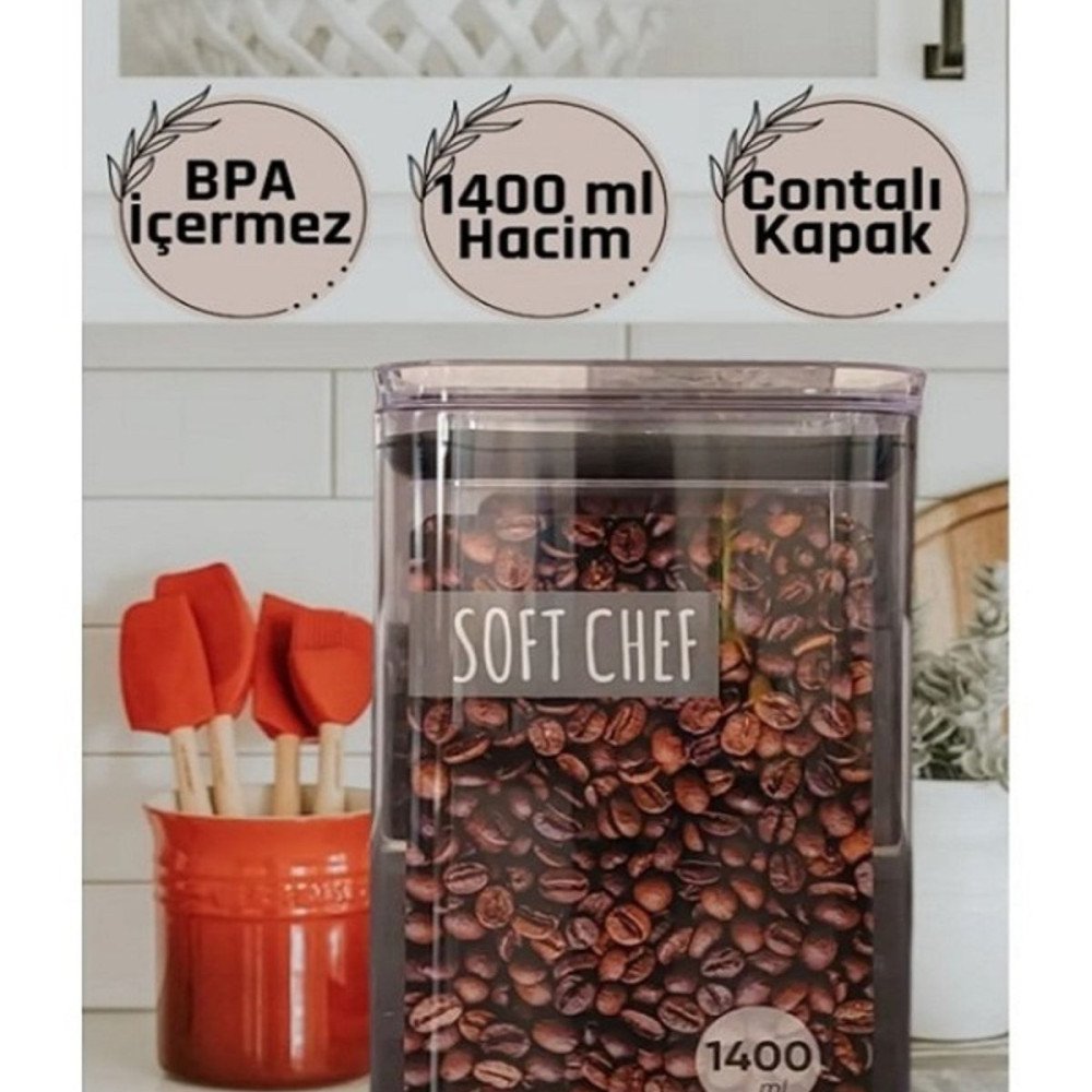 3'lü Contalı Hava Almaz Kapaklı Erzak Saklama Kabı - Şeffaf Un Bakliyat Kabı 3x1400 ml