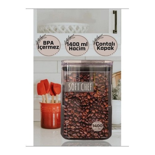 3'lü Contalı Hava Almaz Kapaklı Erzak Saklama Kabı - Şeffaf Un Bakliyat Kabı 3x1400 ml