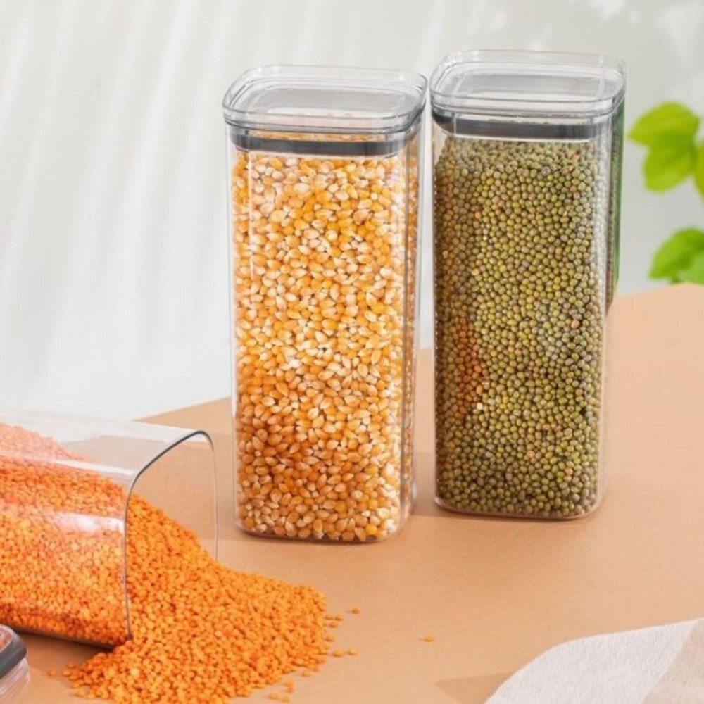 3'lü Contalı Hava Almaz Kapaklı Erzak Saklama Kabı - Şeffaf Un Bakliyat Kabı 3x2100 ml