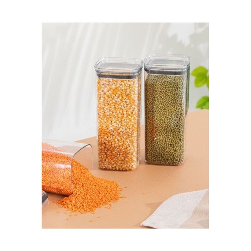 3'lü Contalı Hava Almaz Kapaklı Erzak Saklama Kabı - Şeffaf Un Bakliyat Kabı 3x2100 ml