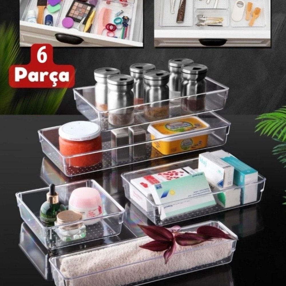 6'lı Modüler Kozmetik Takı Makyaj Organizer - Çekmece İçi Düzenleyici Banyo Mutfak Düzenleyici