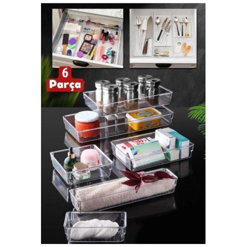 6'lı Modüler Kozmetik Takı Makyaj Organizer - Çekmece İçi Düzenleyici Banyo Mutfak Düzenleyici