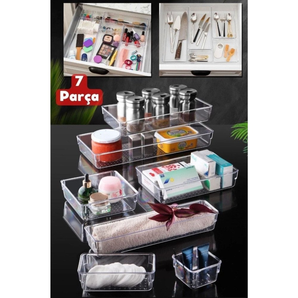 7'li Modüler Kozmetik Takı Makyaj Organizer - Çekmece İçi Düzenleyici Banyo Mutfak Düzenleyici 7'li Modüler Kozmetik Takı Makyaj Organizer - Çekmece İçi Düzenleyici Banyo Mutfak Düzenleyici