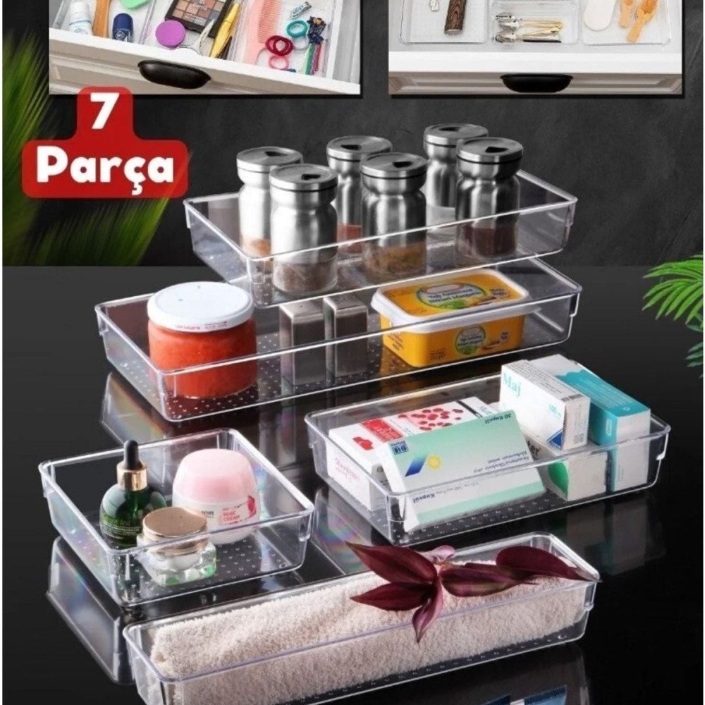 7'li Modüler Kozmetik Takı Makyaj Organizer - Çekmece İçi Düzenleyici Banyo Mutfak Düzenleyici