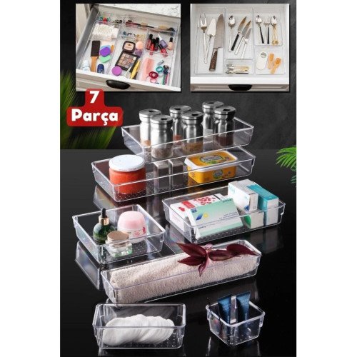 7'li Modüler Kozmetik Takı Makyaj Organizer - Çekmece İçi Düzenleyici Banyo Mutfak Düzenleyici
